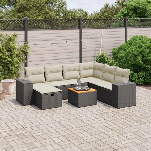 vidaXL 8-delige Loungeset met kussens poly rattan zwart, foto 2