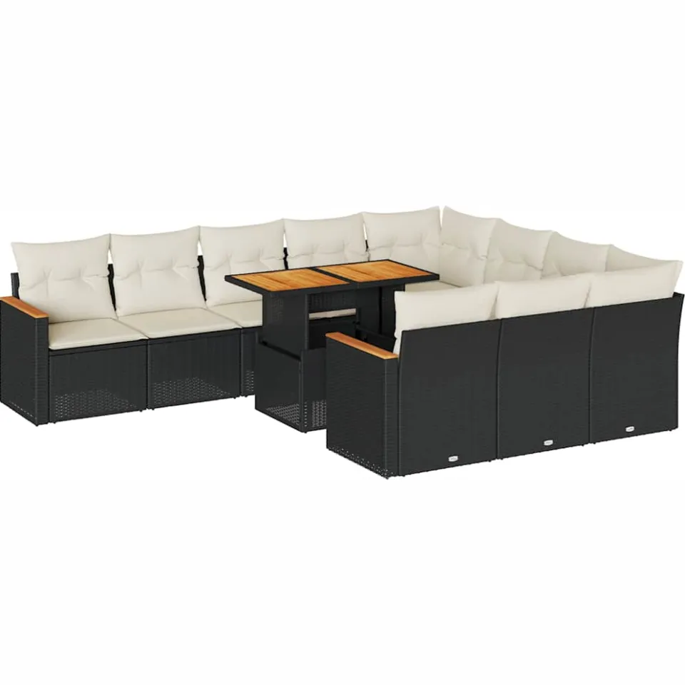 vidaXL 11-delige Loungeset met kussens poly rattan acacia zwart, foto 3