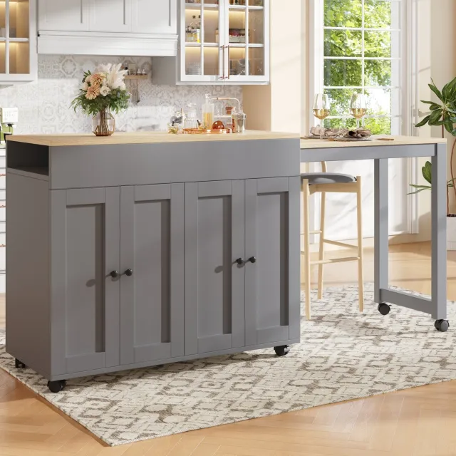 Maisentiel Uitschuifbare bartafel met opbergruimte - grijs MDF - 117-180 x 50 x 94,6 cm