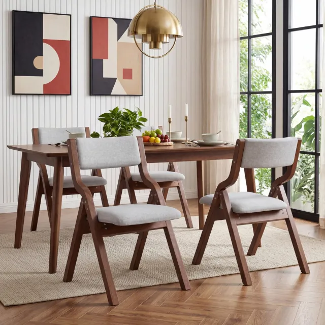 Welltin Eetkamerstoelen - Set van 2 stoelen - Opvouwbare stoel - Massief houten stoel - Linnen stoel - Comfortabele stoel - Moderne stoel - Woonkamerstoel - Keukenstoel - Café stoel - Houten eetkamerstoel - Grijs