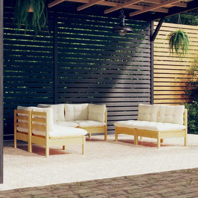 vidaXL 6-delige Loungeset met crèmekleurige kussens massief grenenhout, foto 2