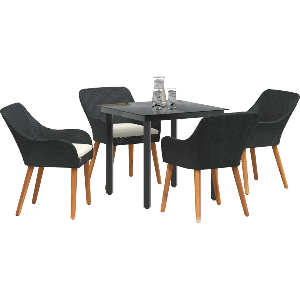 vidaXL Tuin eettafelset 5 st Zwart poly rattan