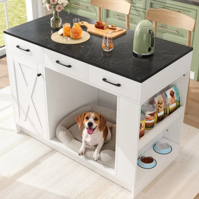 MODENUIT Keukenkast 3 Lades - Verstelbare Plank - 120 x 60 x 90 Cm - Spaanplaat - Wit - Met Kruidenrek En Huisdierzone