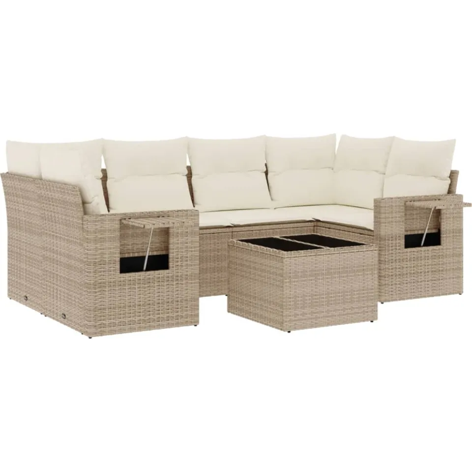 vidaXL 7-delige Loungeset met kussens poly rattan beige