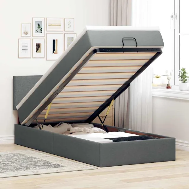 vidaXL Bed met matras 90x200 cm stof donkergrijs grijs