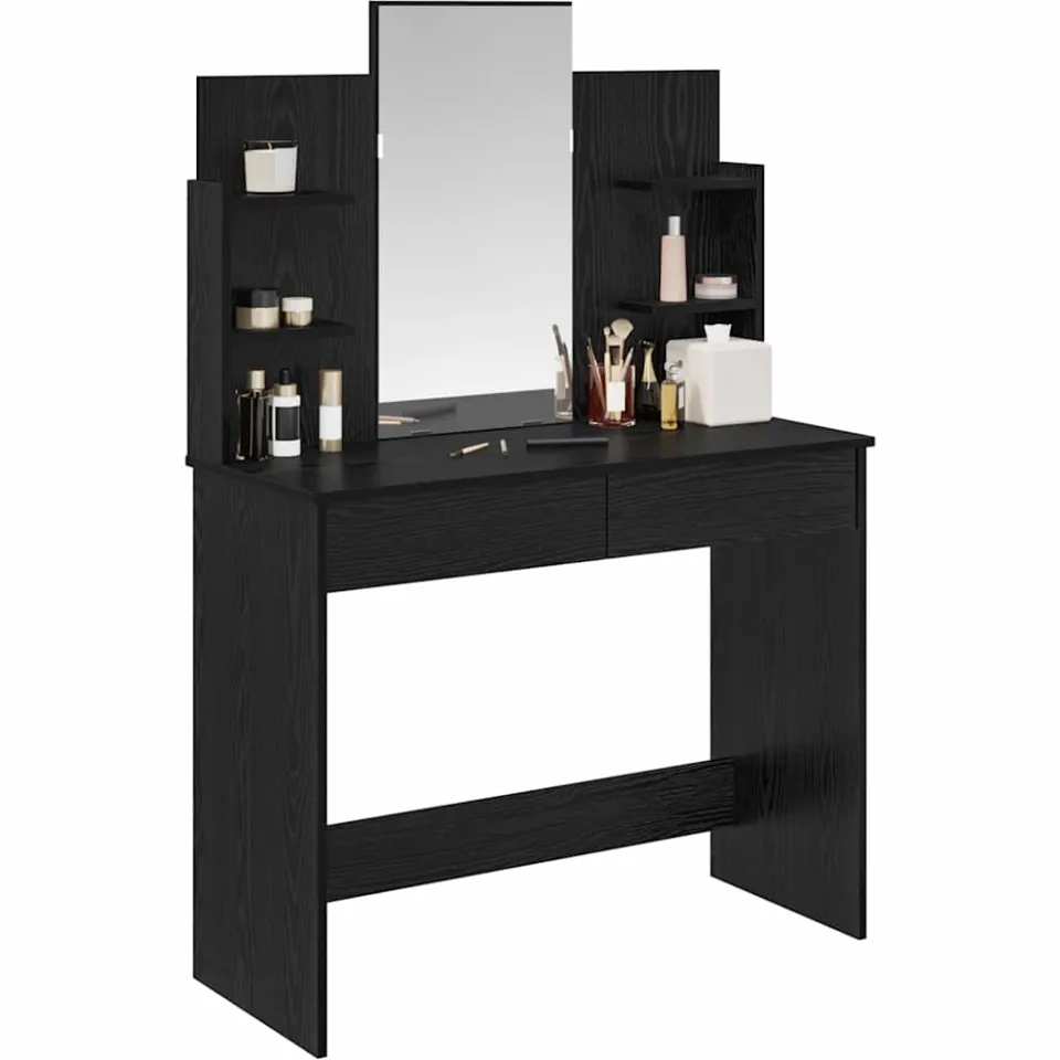 vidaXL Kleedtafel met Spiegel Zwart Eiken 96 x 39 x 142 cm