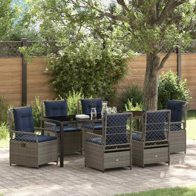 vidaXL Tuin eettafelset 7 st Grijs poly rattan, foto 2