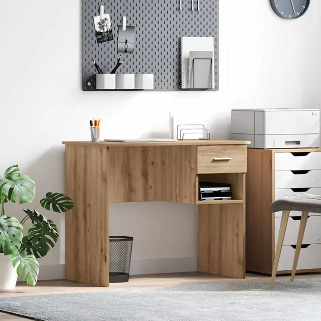 vidaXL Bureau Artisan Eiken 90 x 49 x 75 cm Bewerkt hout, foto 2