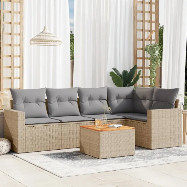 vidaXL 6-delige Loungeset met kussens poly rattan beige, foto 2