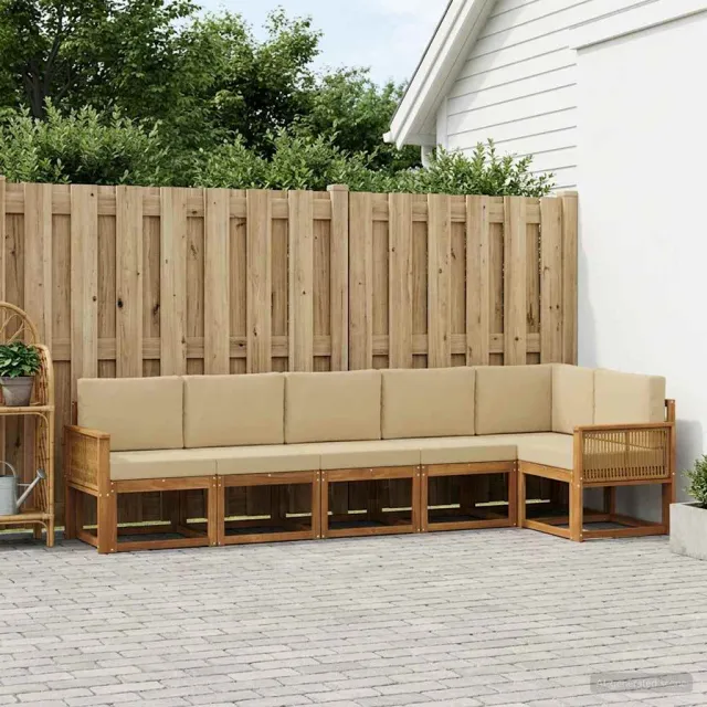 vidaXL Buiten bankenset 6 st 6-zits Natuurlijk en Beige