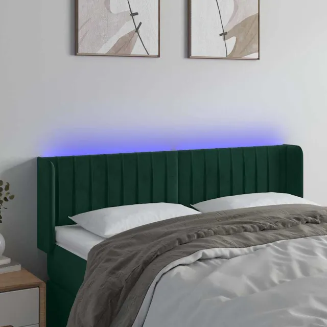 vidaXL Hoofdbord LED 147x16x78/88 cm fluweel donkergroen