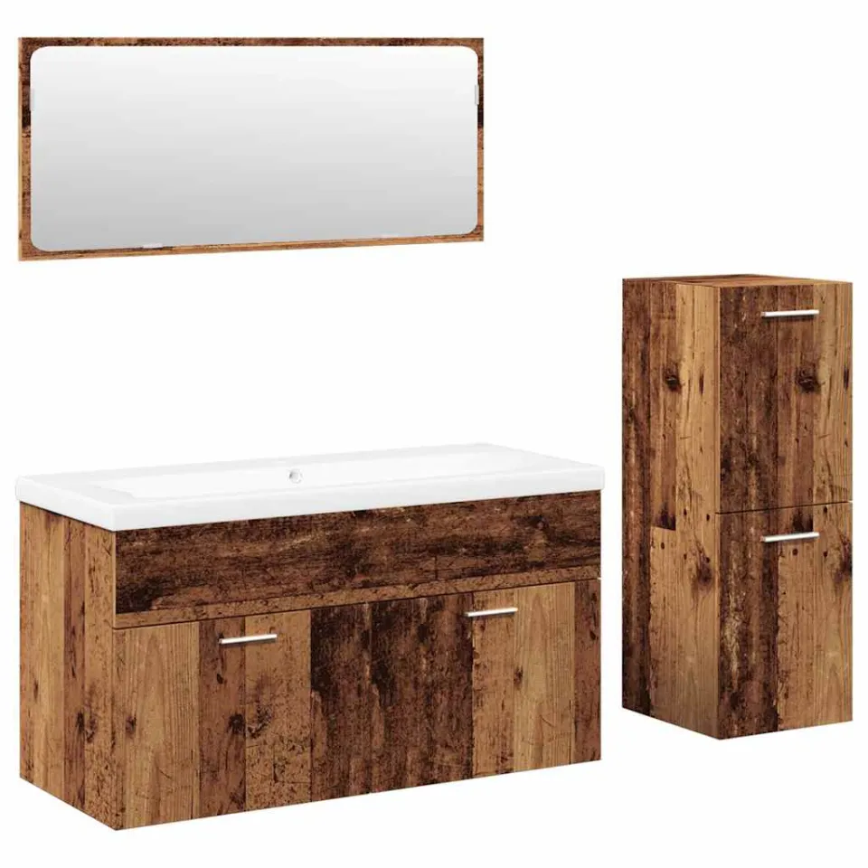 vidaXL 4-delige Badkamermeubelset bewerkt hout oud houtkleurig bruin, foto 3
