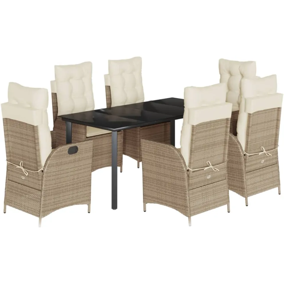 vidaXL 7-delige Tuinset met kussens poly rattan beige, foto 3