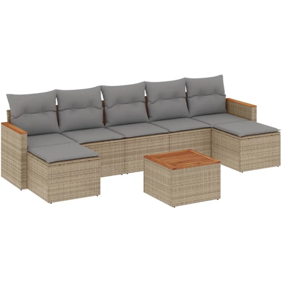vidaXL 8-delige Loungeset met kussens poly rattan beige, foto 3