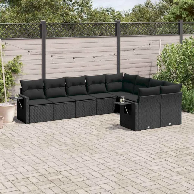 vidaXL 9-delige Loungeset met kussens poly rattan zwart, foto 2