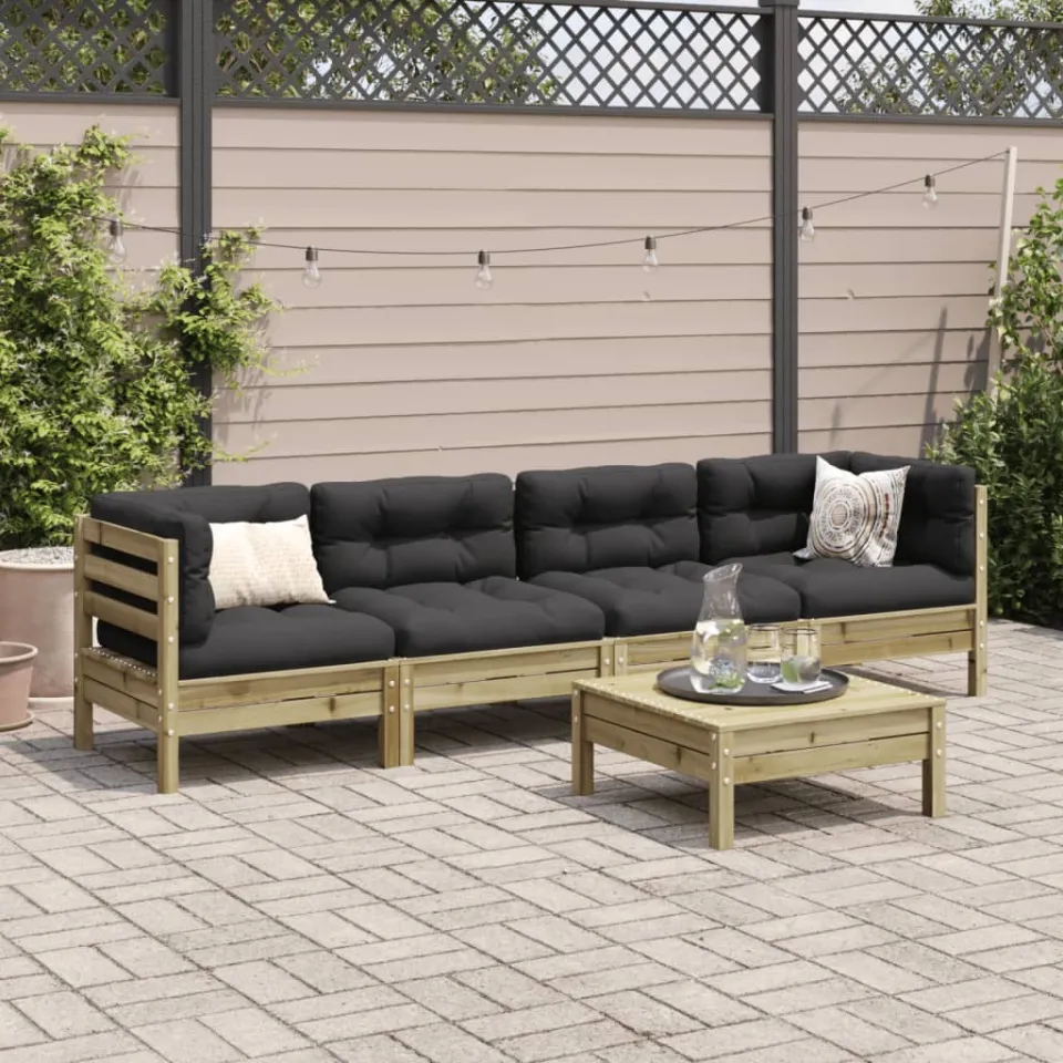 vidaXL 5-delige Loungeset met kussens geïmpregneerd grenenhout bruin, foto 2