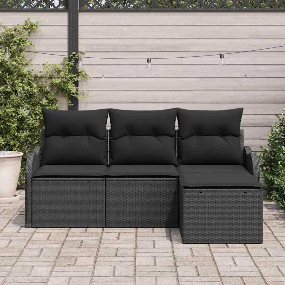 vidaXL Tuin Sofa Set 4 st Zwart poly rattan, foto 3