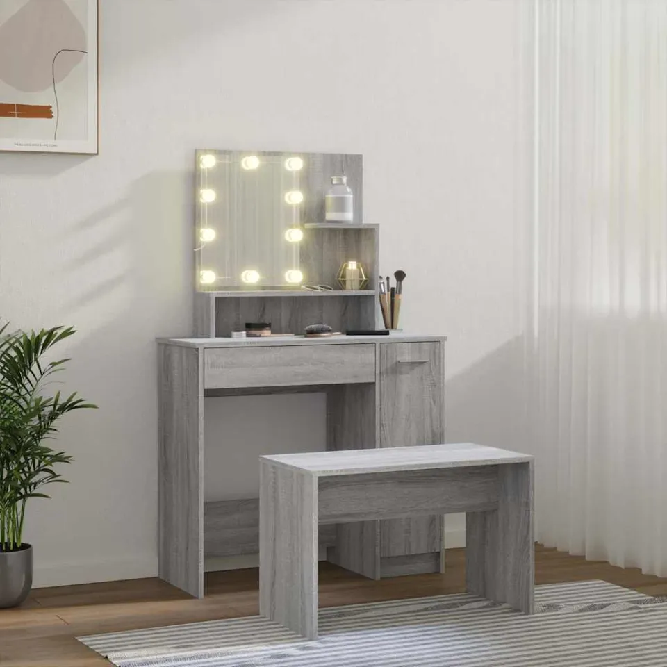 vidaXL Kaptafelset met LED's bewerkt hout grijs sonoma, foto 3