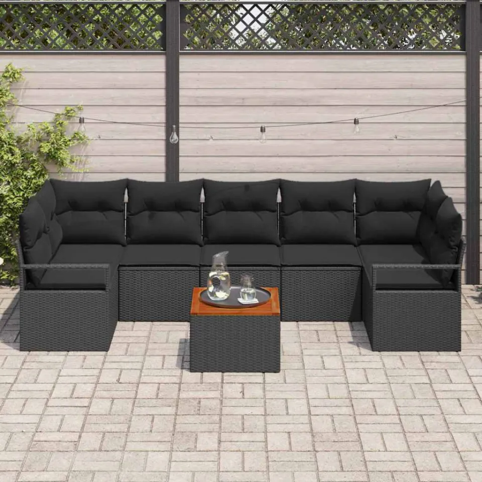 vidaXL Tuinbankenset 8 st Zwart poly rattan, foto 3