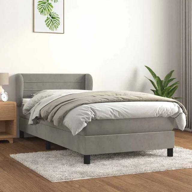 vidaXL Boxspring met matras fluweel lichtgrijs 100x200 cm grijs