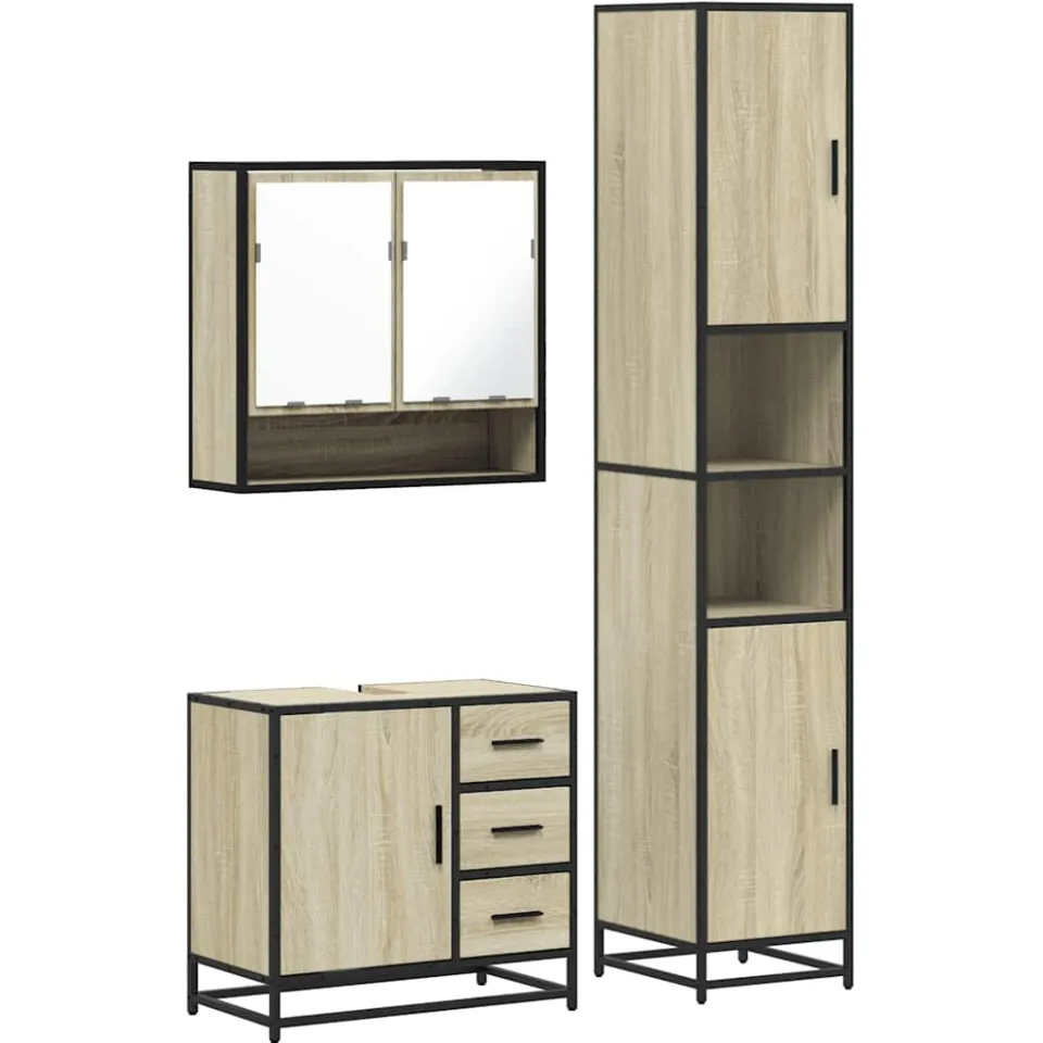 vidaXL 3-delige Badkamermeubelset bewerkt hout sonoma eikenkleurig, foto 3