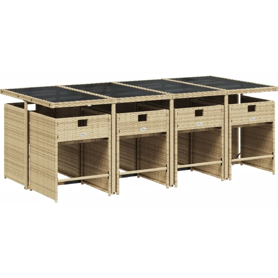 vidaXL 9-delige Tuinset met kussens poly rattan gemengd beige, foto 2