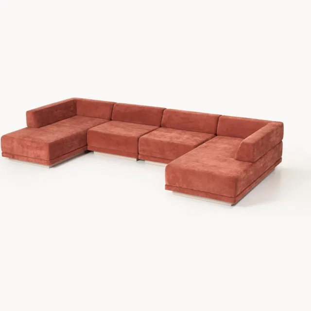 Westwing Collection Grote modulaire bank Colin (4-zits) Beige, Wijnrood