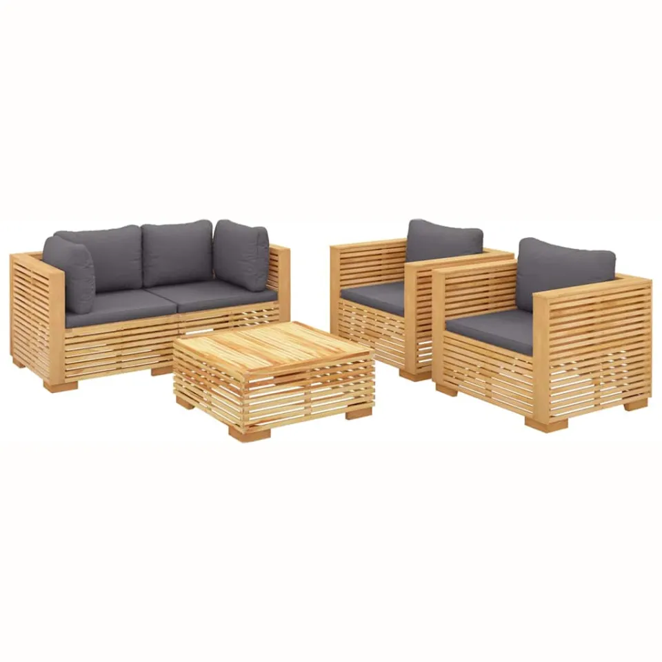 vidaXL 5-delige Loungeset met kussens massief teakhout Bruin