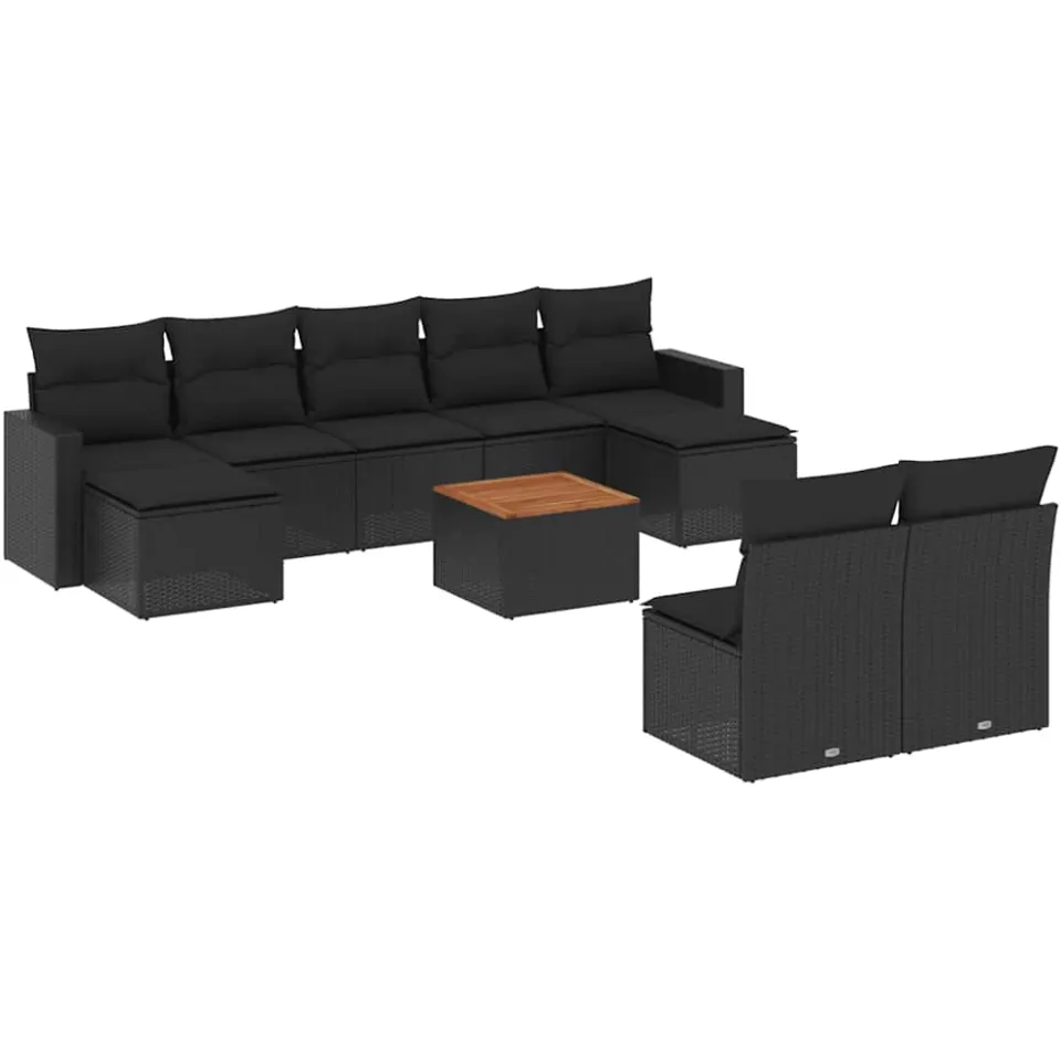 vidaXL 10-delige Loungeset met kussens poly rattan zwart, foto 3