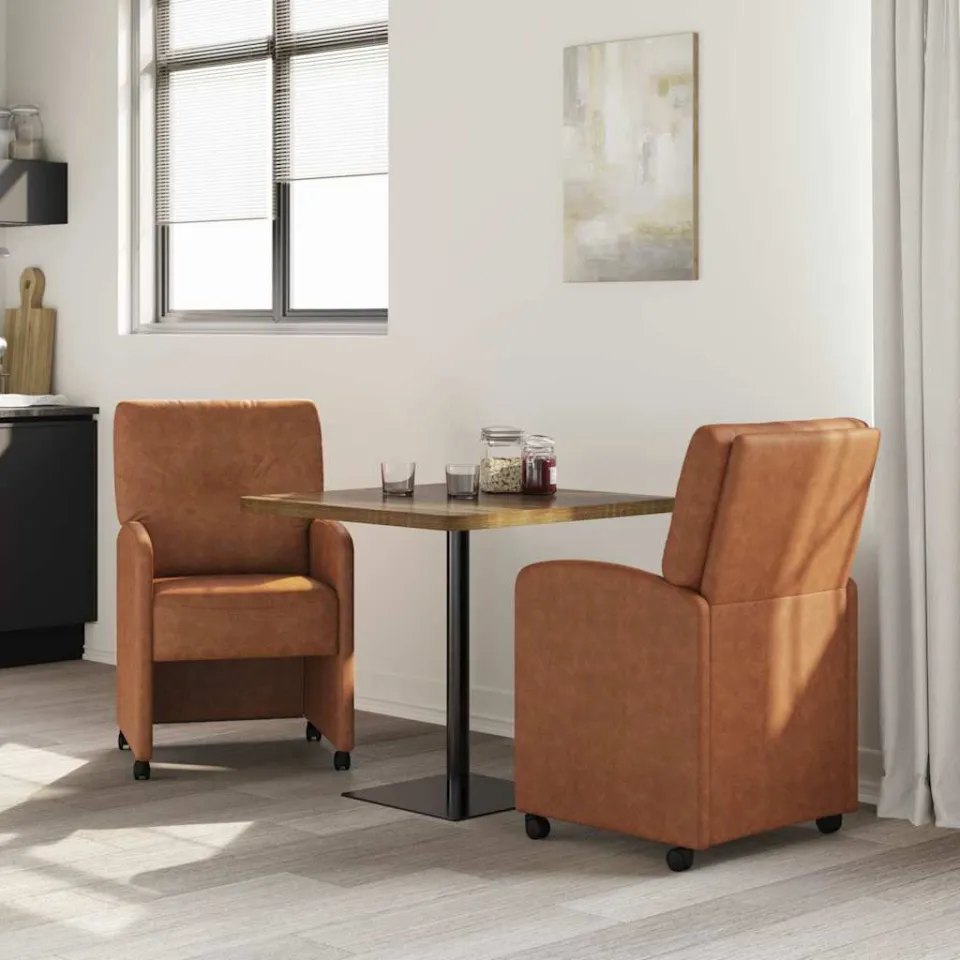 vidaXL Eetkamerstoelen met Wieltjes 2 st Kunstleer Bruin, foto 3