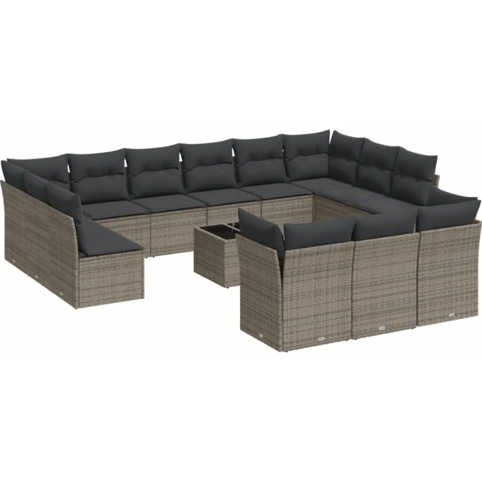 vidaXL 14-delige Loungeset met kussens poly rattan grijs