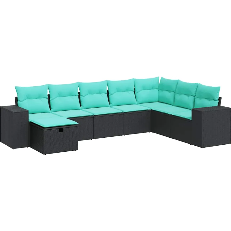 vidaXL 8-delige Loungeset met kussens poly rattan zwart, foto 3