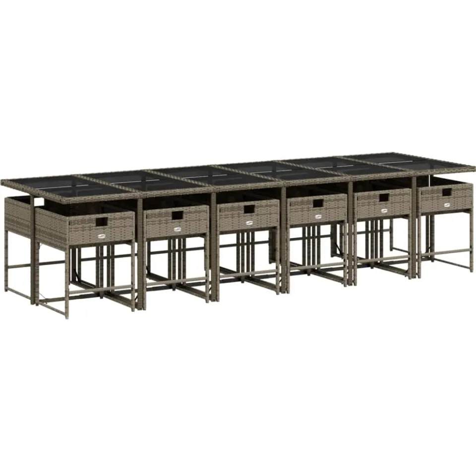 vidaXL 13-delige Tuinset met kussens poly rattan grijs