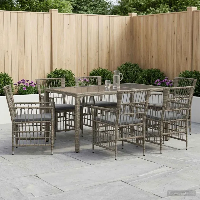 vidaXL Buiten eettafelset 7 st Grijs poly rattan, foto 2