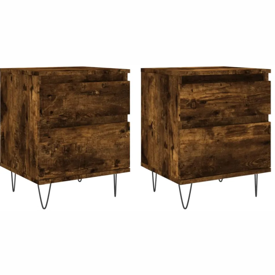 vidaXL Nachtkastjes 2 st 40x35x50 cm bewerkt hout gerookt eikenkleurig, foto 3
