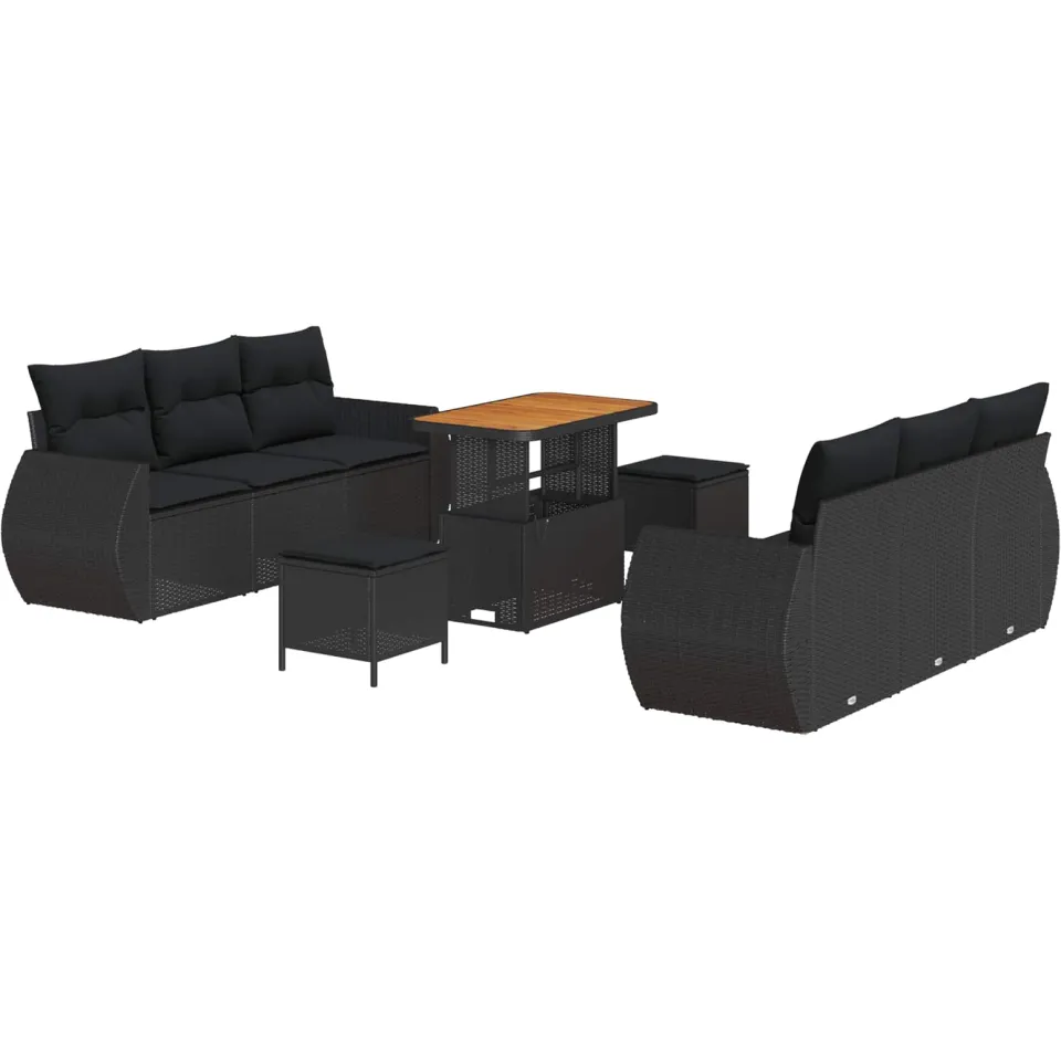 vidaXL Tuin Sofa Set 9 st Zwart poly rattan