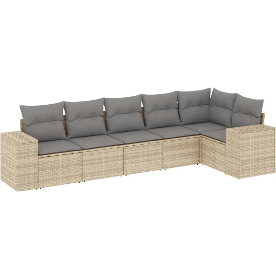 vidaXL 6-delige Loungeset met kussens poly rattan beige, foto 3