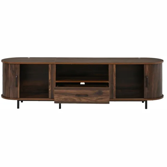 VILIMA TV meubel - TV kast - 180x40x50 cm- Met schuifdeuren, laden en open vakken - Retro - Gegroefde afwerking - Walnootbruin