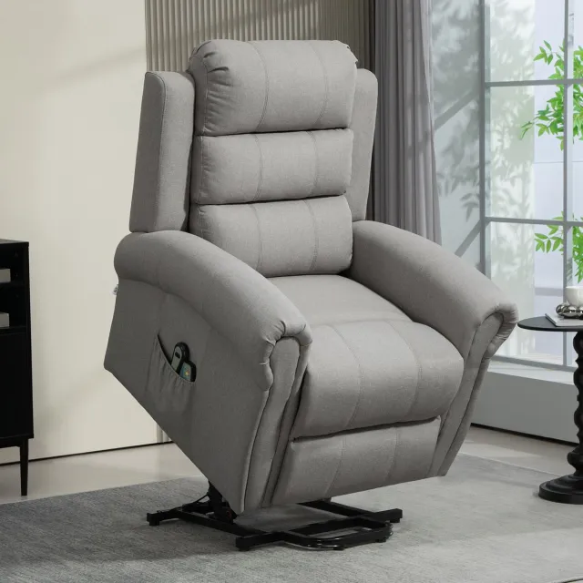 MODENUIT Relaxfauteuil 89 x 91 x 106 cm - Elektrisch Met Sta-op Functie, Massage En Warmte - Voor Woonkamer - Stof - Lichtgrijs