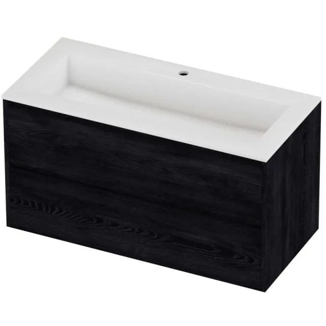 Proline Aristo Badmeubelset Polystone Elegant In Kader 100x46x54 cm Glans Wit Black Oak Eiken
