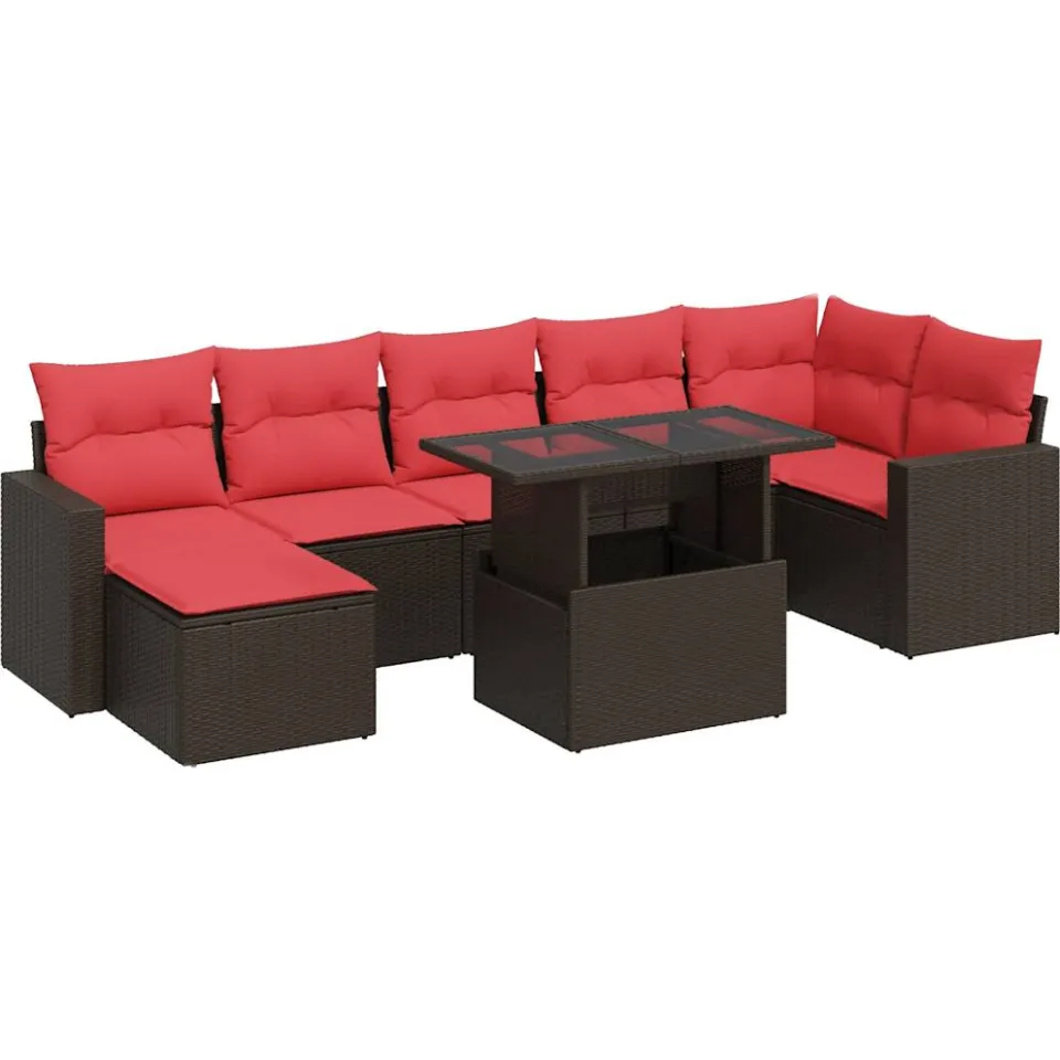 vidaXL 8-delige tuinbankset met kussens, bruin polyrotan en acacia, foto 3