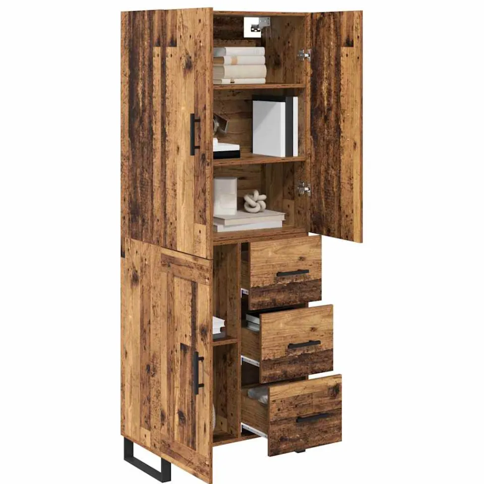 vidaXL Hoge kast 2 st Oud Hout 69,5 x 34 x 180 cm Bruin