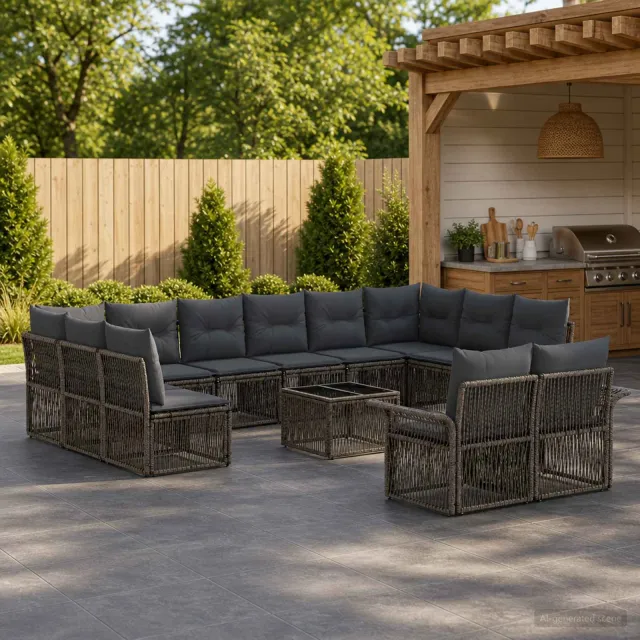 vidaXL Tuinbankenset 13 st Grijs poly rattan, foto 2