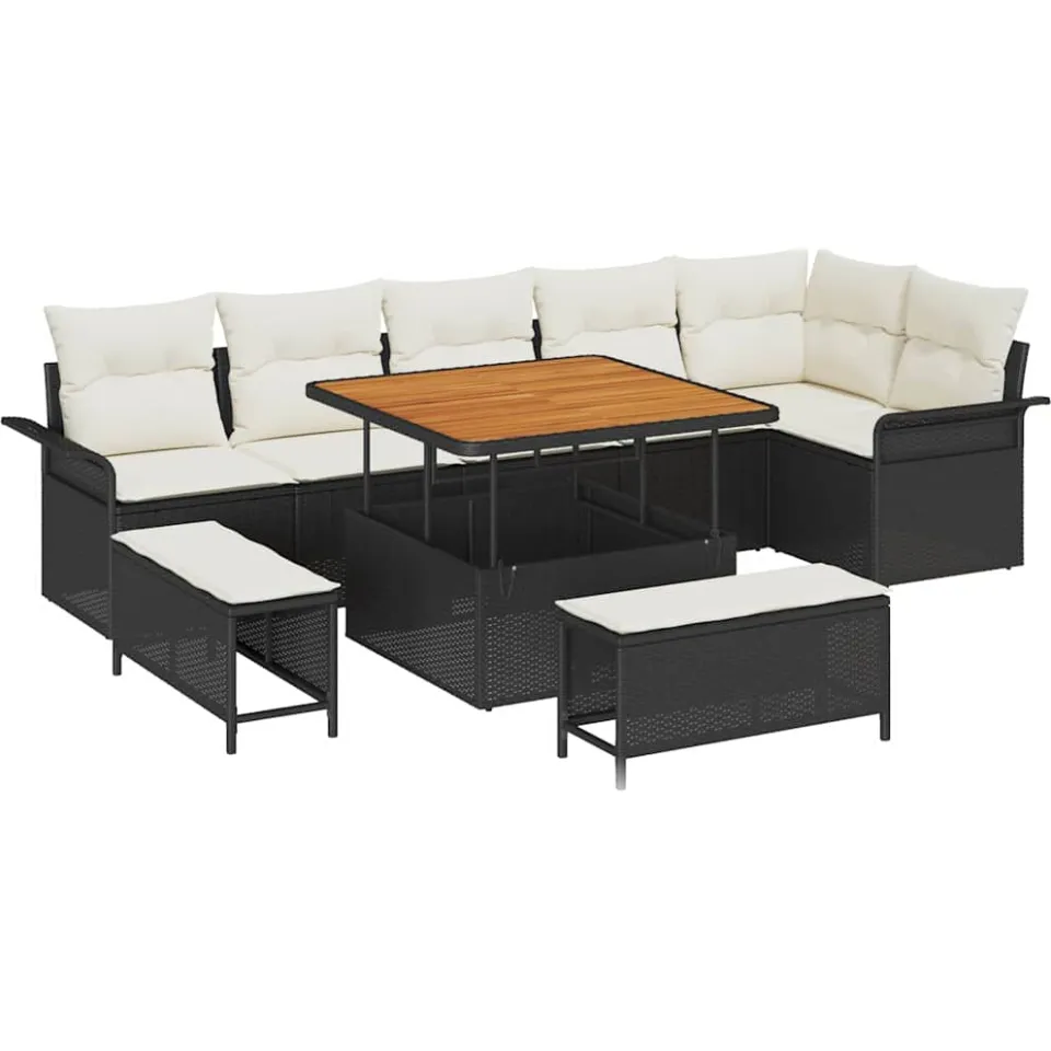 vidaXL Tuinbankenset 9 st Zwart poly rattan