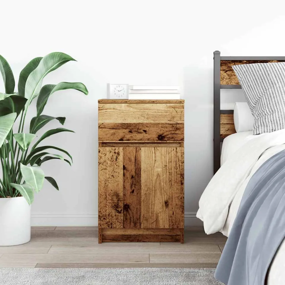 vidaXL Nachtkastje 39x35x65 cm bewerkt hout oud houtkleurig bruin, foto 3