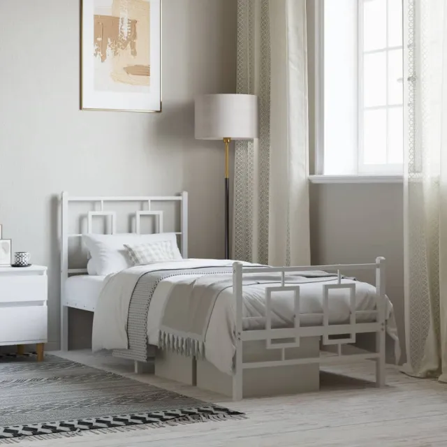 vidaXL Bedframe met hoofd- en voeteneinde metaal wit 75x190 cm