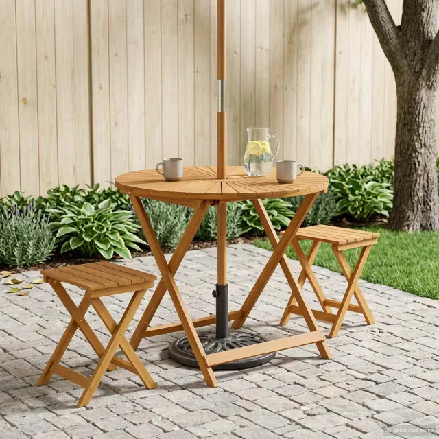 vidaXL Inklapbare tuintafel Naturel Ø90 x 75 cm Massief Acaciahout, foto 2