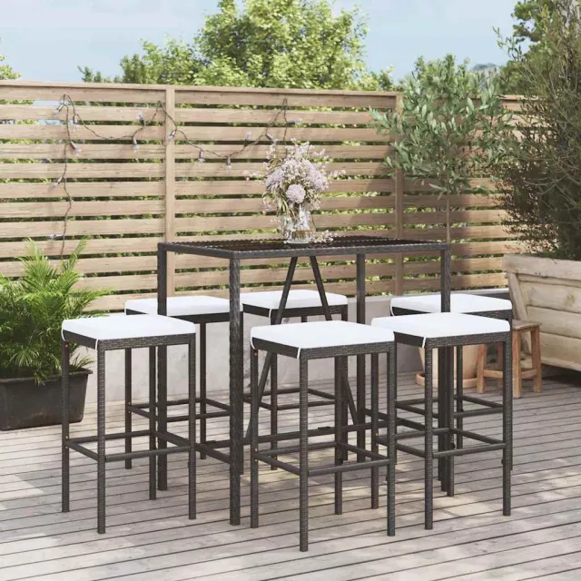vidaXL 7-delige Tuinbarset met kussens poly rattan zwart, foto 2