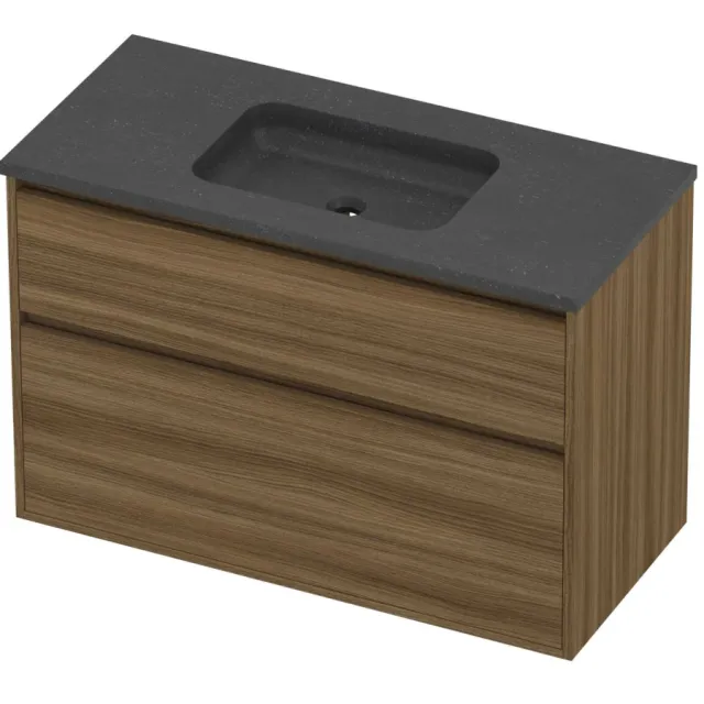 Proline Rollo Badmeubelset Hardsteen Elegant Midden 100x46x67 cm Blue Stone Caramel Walnut Houtlook