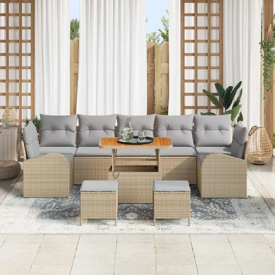 vidaXL Tuinbankenset 10 st Beige poly rattan